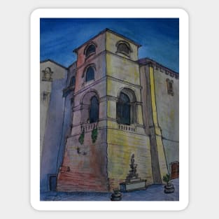 Watercolor Sketch - Bell Tower of the Church of San Francesco, Enna, Sicily Sticker